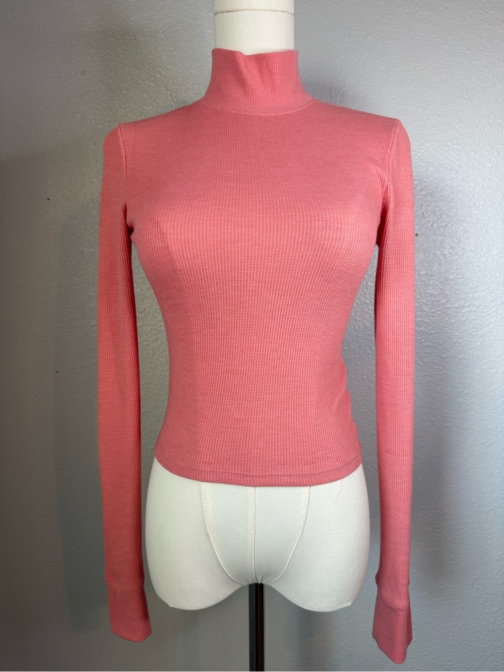 American Eagle Pink Waffle Knit Mock Neck Long Sleeve Top Small